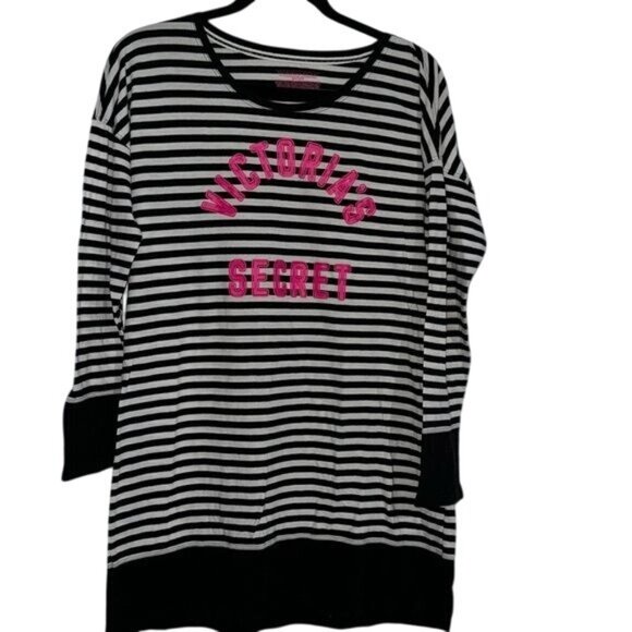 Victorias Secret Black & White Stripe Logo Tunic Top S/P 100% Cotton - Picture 1 of 8